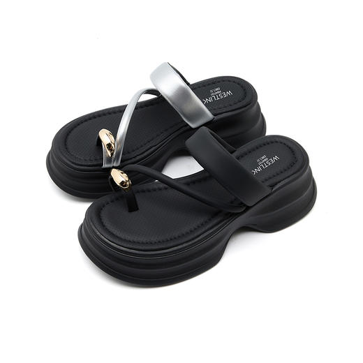 西遇厚底凉拖鞋女夏外穿新款复古高级感银色套趾松糕增高凉鞋V0047121 商品图4