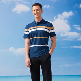 半身缘男装 夏季桑蚕丝莫代尔条纹百搭POLO衫252112M03912757