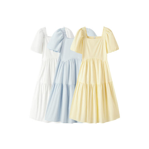 森马连衣裙女温柔系木耳边方领夏季新款泡泡袖娃娃裙甜美可爱 商品图4