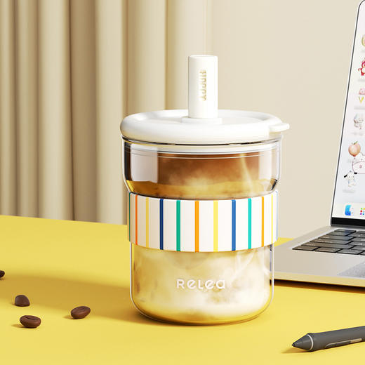 物生物趣悠玻璃水杯吸管杯620ML缤纷牛乳 商品图5