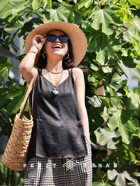 一梦芳华 香云纱现代设计结构感吊带上衣