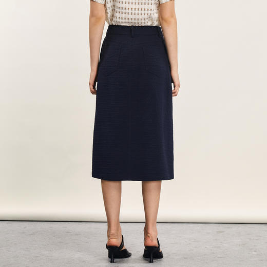 谜底半身裙2024年夏季新品通勤风高腰百搭H型开叉长半裙242MB0644 商品图2