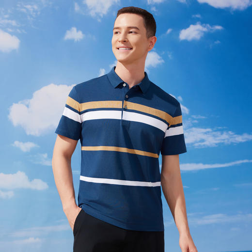 半身缘男装 夏季桑蚕丝莫代尔条纹百搭POLO衫252112M03912757 商品图2
