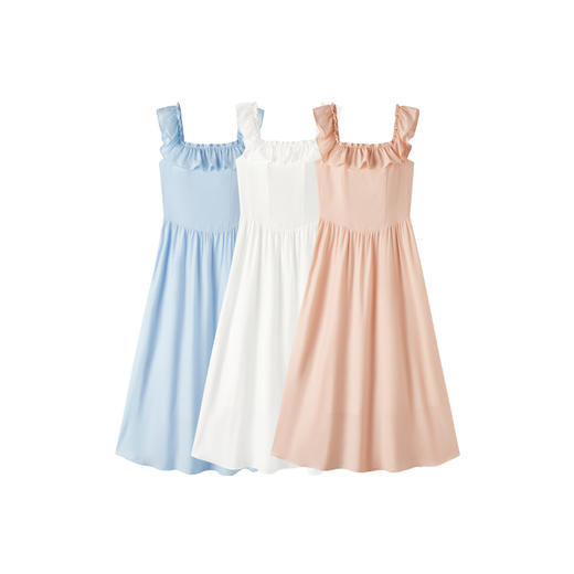 森马连衣裙女修身荷叶边甜美风慵懒新款夏季小飞袖中长裙温柔 商品图4