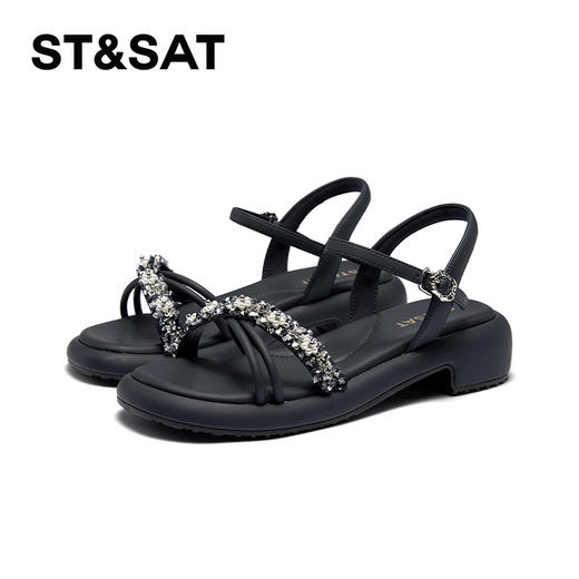 星期六优雅珍珠绊带厚底粗跟凉鞋SSC2115240 商品图6