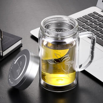 富光双层隔热玻璃杯茶隔款水杯带把泡茶多用办公玻璃杯子（2只装） 商品图4