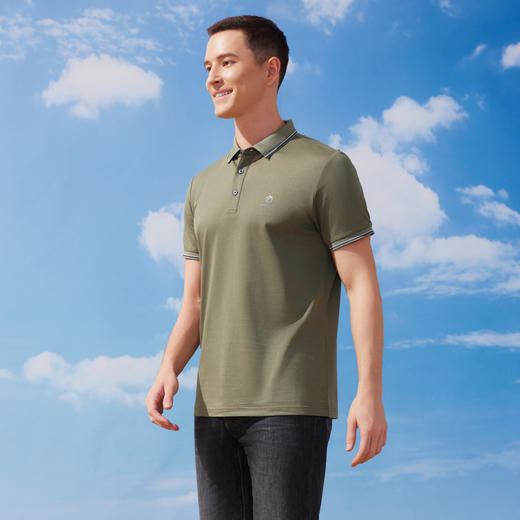 半身缘男装 夏季简约时尚桑蚕丝针织压花POLO衫252212M03912767 商品图2
