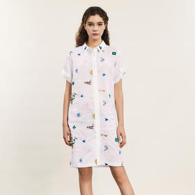 谜底绣花衬衫式连衣裙短袖2024年夏款复古文艺风直筒裙242ML0695