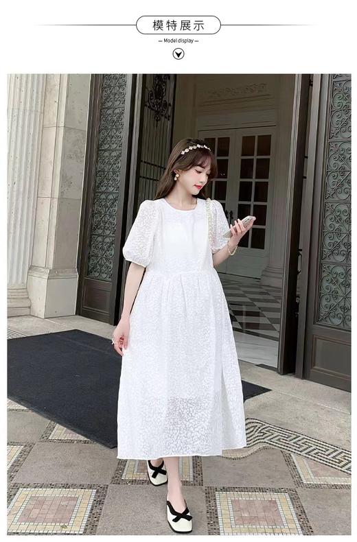 NO 退→样衣清仓（微瑕）！宽松白色暗花圆领连衣裙—喜出 商品图1