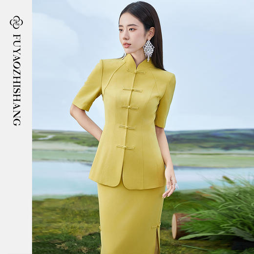 扶摇 新中式国风套装女2024夏季新款复古盘扣外套半裙两件套 商品图3