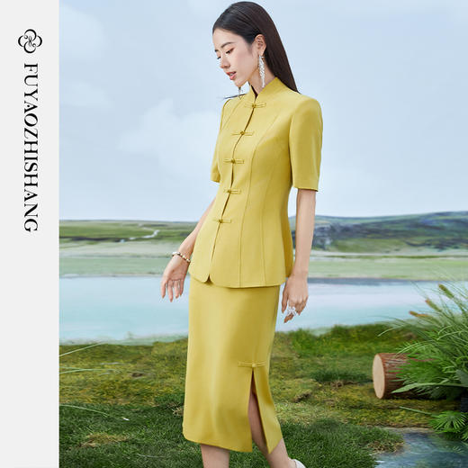 扶摇 新中式国风套装女2024夏季新款复古盘扣外套半裙两件套 商品图0