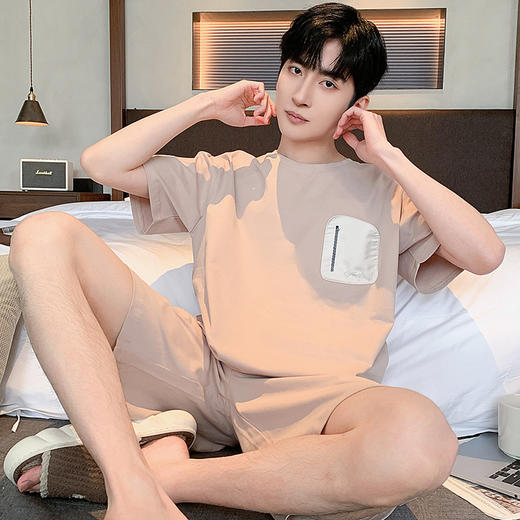 可外穿男士纯棉家居服套装 宽松短袖圆领短裤全棉睡衣家居服 商品图8