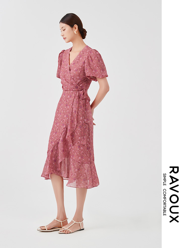 262139913粉色腰果花度假连衣裙