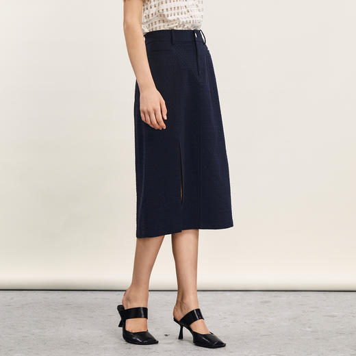 谜底半身裙2024年夏季新品通勤风高腰百搭H型开叉长半裙242MB0644 商品图3