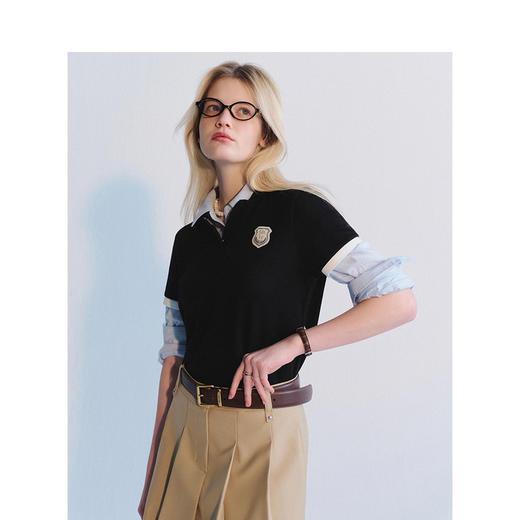 Teenie Weenie小熊撞色POLO衫T恤女夏季女t恤TTHW242601P 商品图3