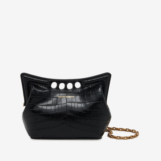 ALEXANDER MCQUEEN 亚历山大.麦昆 女士仿鳄鱼纹迷你 The Peak 链条单肩包 黑色 789948 1MCAA 1000 商品图0