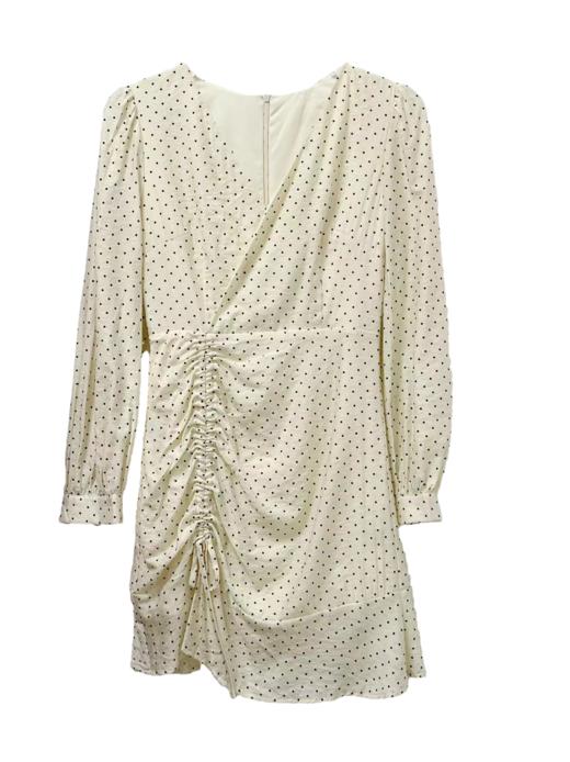 NO 退→样衣清仓（微瑕）！米色波点V领气质可抽绳连衣裙—喜出 商品图1