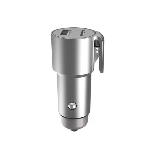 车载三合一安全车充 汽车破窗锤切割刀锌合金子弹头车充带破窗锤安全带割刀多功能双口快充 商品图2