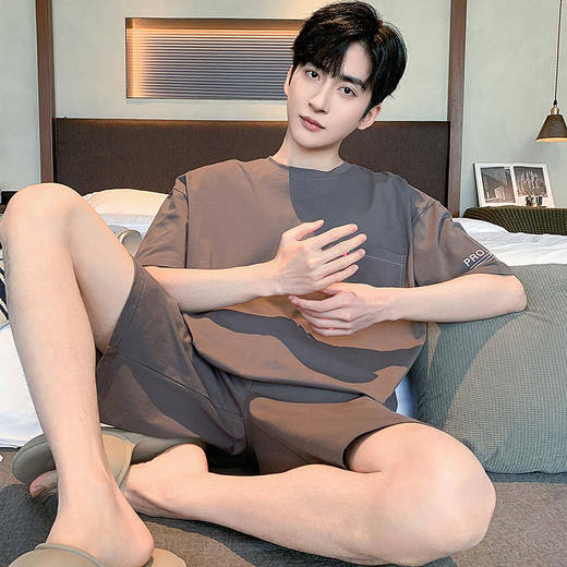 可外穿男士纯棉家居服套装 宽松短袖圆领短裤全棉睡衣家居服 商品图10