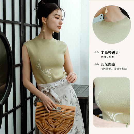 OLrain欧芮儿绿色针织衫女春季2024年新款新中式国风刺绣背心 商品图3