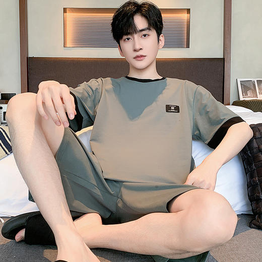 可外穿男士纯棉家居服套装 宽松短袖圆领短裤全棉睡衣家居服 商品图9