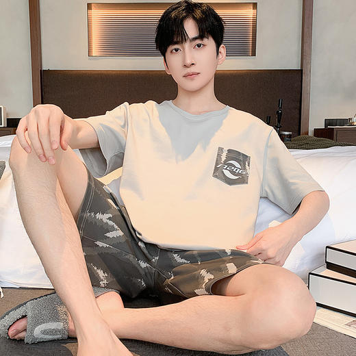 可外穿男士纯棉家居服套装 宽松短袖圆领短裤全棉睡衣家居服 商品图11