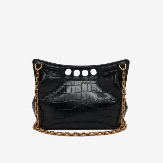 ALEXANDER MCQUEEN 亚历山大.麦昆 女士仿鳄鱼纹迷你 The Peak 链条单肩包 黑色 789948 1MCAA 1000 商品图1