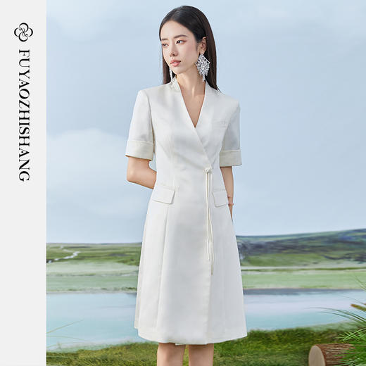 扶摇 职业连衣裙女夏新中式教师正装酒店售楼部前台接待工装 商品图3