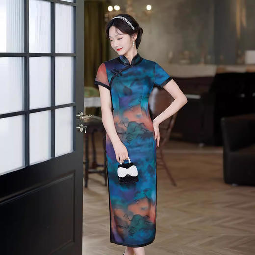 XL24150 2024年春夏新款改良旗袍长款日常修身中老年荷花气质国风旗袍 商品图1