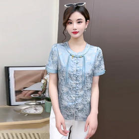 时尚气质印花衬衫，国风复古短款小衫QYM- LRX-L2473-Y