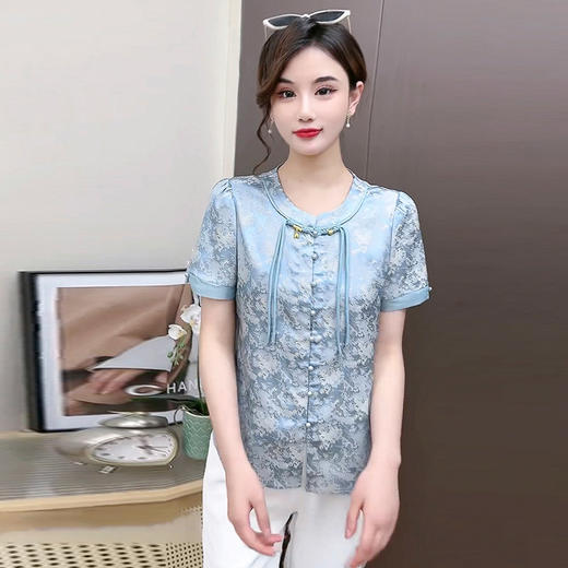 时尚气质印花衬衫，国风复古短款小衫QYM- LRX-L2473-Y 商品图0