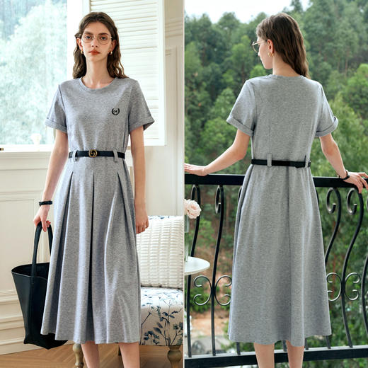 OLrain欧芮儿针织连衣裙女夏季2024年新款通勤学院风休闲收腰长裙 商品图4