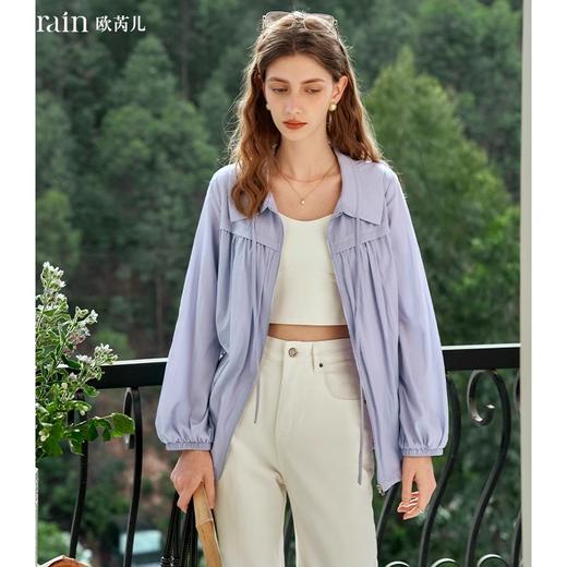 OLrain欧芮儿浅紫色短外套女夏季2024新款通勤休闲花苞领防晒衬衫 商品图0