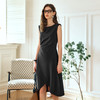 OLrain欧芮儿法式黑色无袖连衣裙女夏2024新款优雅褶皱收腰花瓣裙 商品缩略图1
