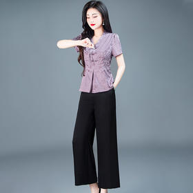 短袖印花小衫，阔腿裤国风两件套QYM-TYH-247259-Y