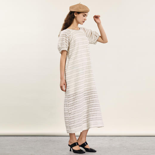 谜底A型连衣裙短袖女2024年夏款文艺风后背蝴蝶结中长裙242ML0616 商品图1