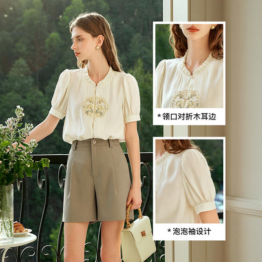 OLrain欧芮儿新中式短袖衬衫女夏季2024年新款设计感气质衬衣上衣 商品图3