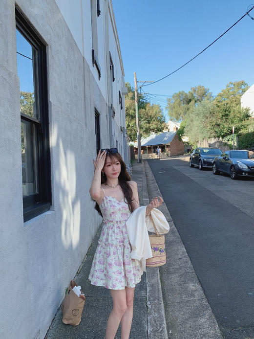 金蘑菇菇 爱意如晚霞 呼吸亚麻系列 / 法式温柔风碎花吊带连衣裙 商品图6