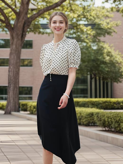 V领泡泡袖系带上衣 商品图0