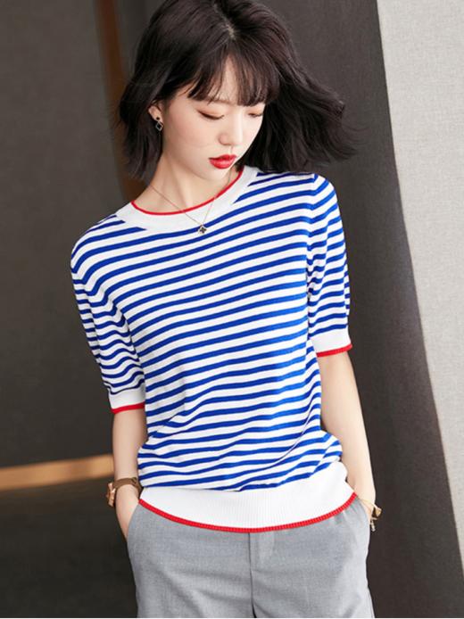 📍📍【茧墨减龄经典海军风条纹针织短袖】✅1.经典条纹针织衫，高端定制进口纱线，💕丝滑有型，透气不闷热 🍂  商品图3
