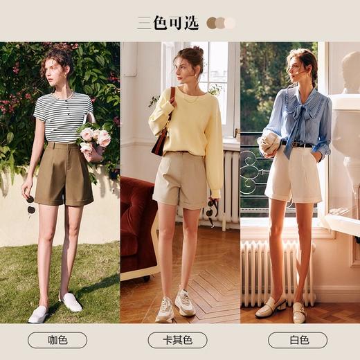欧芮儿卡其色休闲裤女夏季2022新款高腰时尚直筒翻边阔腿西装短裤 商品图2