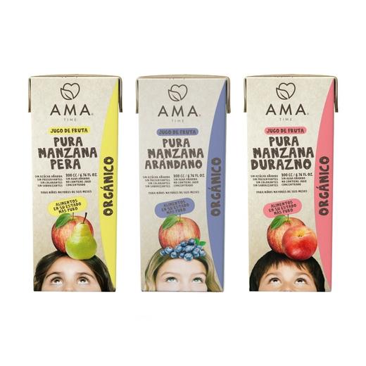 智利AMA Time有机梨苹果混合果汁/有机桃子苹果汁/蓝莓苹果混合果汁200ml nfc果汁无添加非浓缩 025580/025581/025582 商品图0