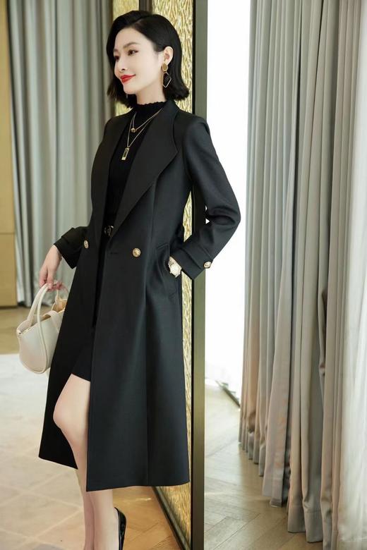 顺圣色、漆黑色长款粗斜面料风衣LZ3D12 商品图3