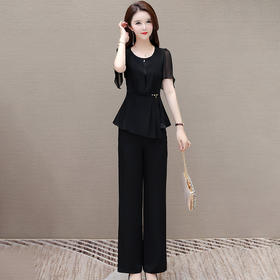 短袖时尚小衫+直筒阔腿长裤裤套装QYM-TYH-247273-Y