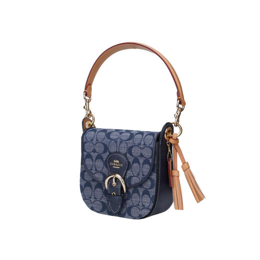 COACH 奥莱款迷你女士牛仔布配皮单肩斜挎手提包 商品图1