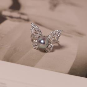 甄珠贝 停在指尖的一叶蝶 akoya海水珠 真多麻7-7.5mm 正圆强光 微微瑕