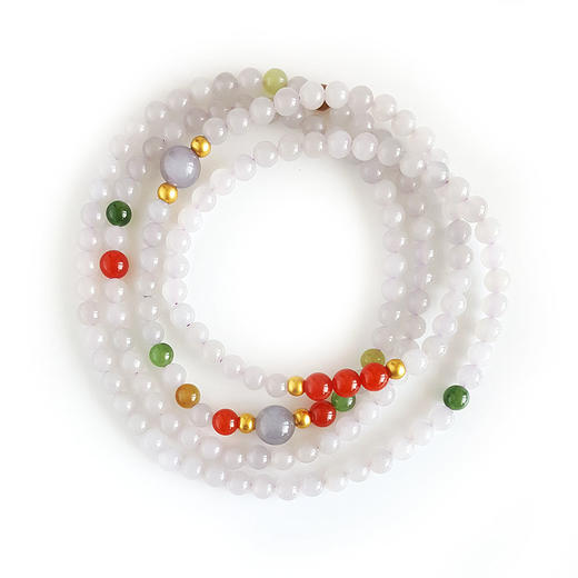 【天然正品】天然约6MM烟紫和田玉圆珠配足金配饰多圈手链300424NJ11 商品图0