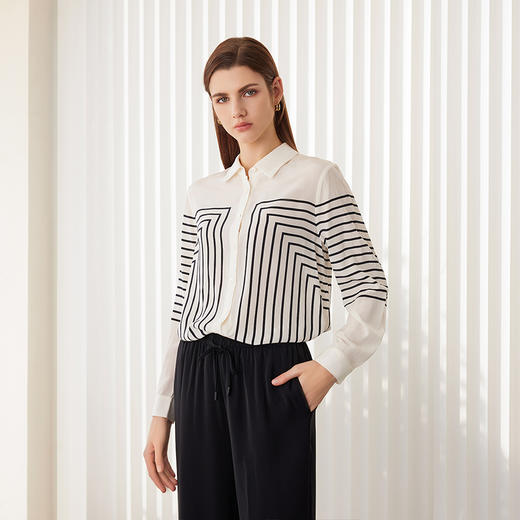 【桑蚕丝条纹衬衫】24年春夏新品女士100%桑蚕丝超薄真丝上衣 商品图1