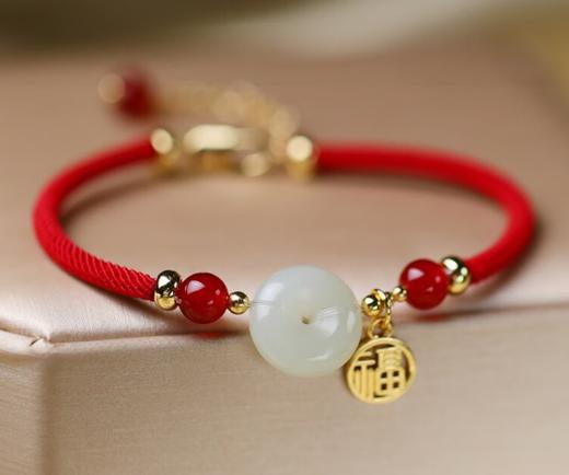 凤凰涅磐和田玉平安扣手链女本命年手工编织母亲节520情人节礼物送女友 商品图0