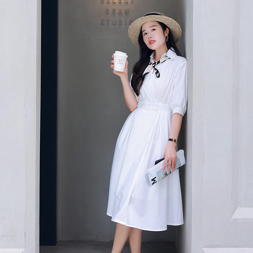 【现货】88%棉 12%莫代尔 法式复古短袖连衣裙 收腰长裙 商品图0